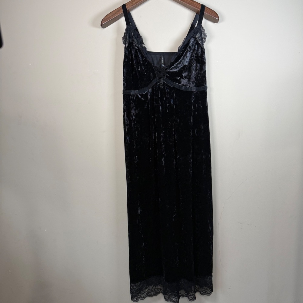 Torrid Black Velvet Velour Lace Maxi Lingerie Slip Dress Size 0